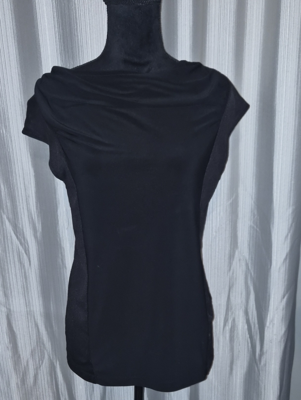 DKNY Black Draped Cap-Sleeve Blouse